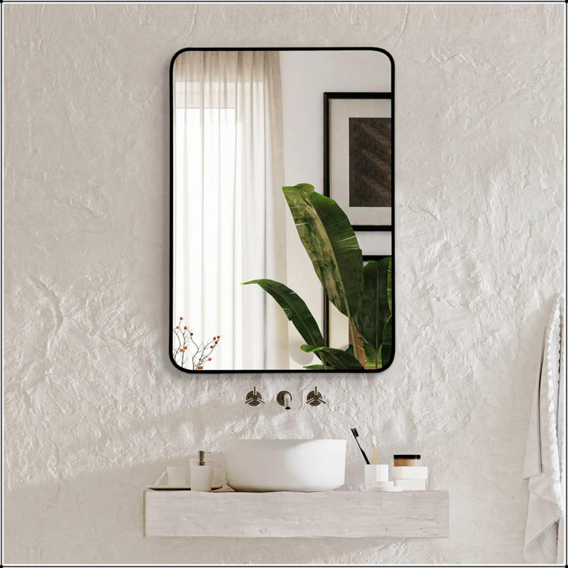 Miroir de salle de bain rectangulaire en métal pour mur, verre de haute qualité avec cadre antirouille et sécurité incassable