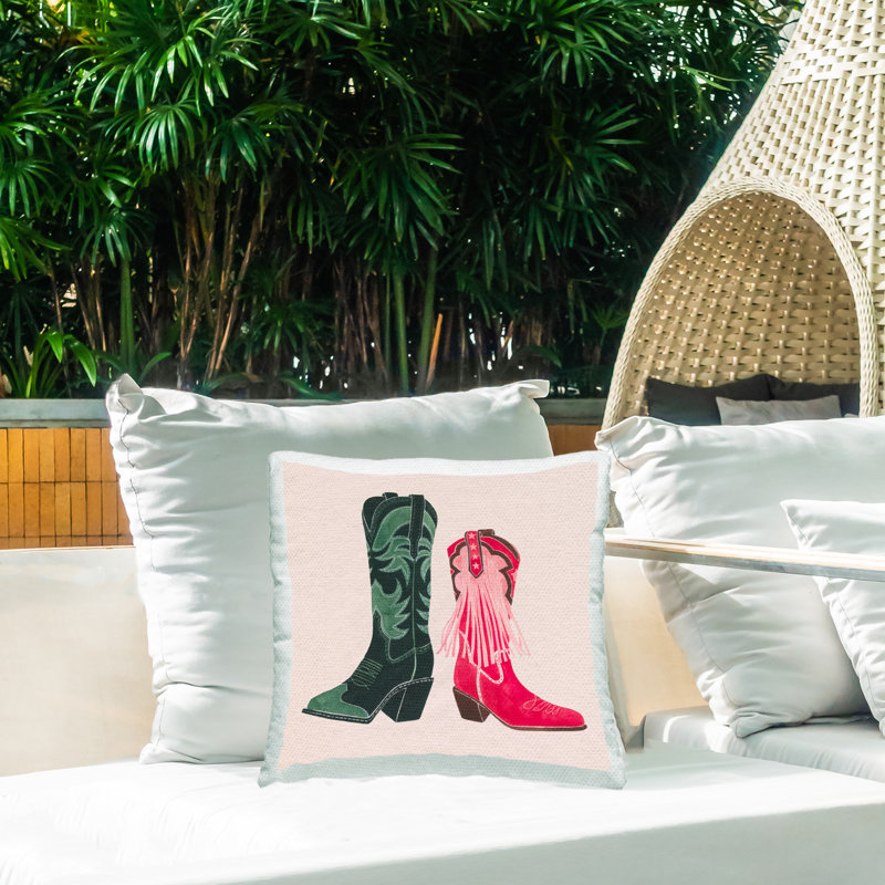 Coussin d'extérieur imprimé rose et vert par Grace Popp