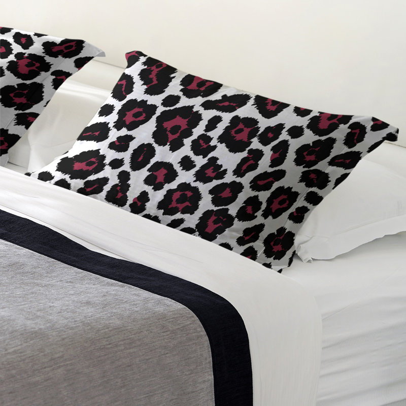 Taie décorative à imprimé léopard de l’Arizona, Standard, polyester, Blanc/noir/rouge