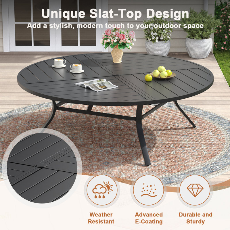 63" Outdoor Round Metal Patio Dining Table for 8-10 Person, Black