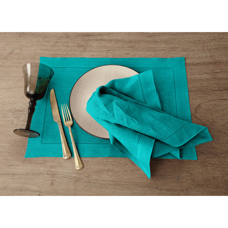 100% Pure Linen Hemstitch Dinner Napkins - Classic Hemstitch, Teal