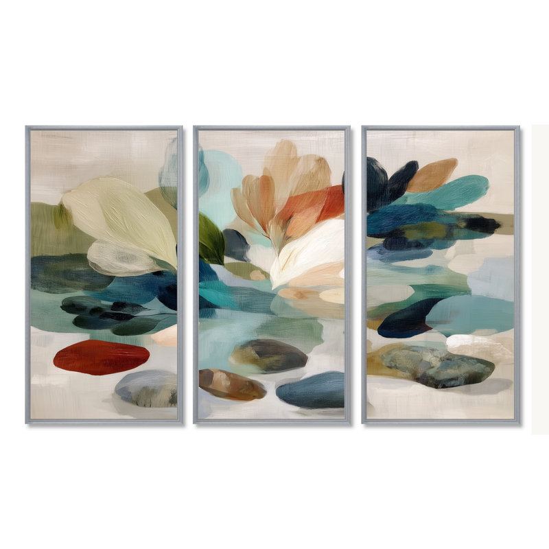 Minimalisme abstrait dans des tons blancs et verts - ensemble d'art mural minimalisme, H 32 po x l 48 po, Argent argent
