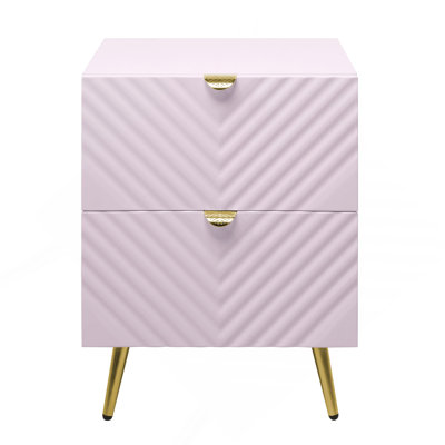 Table de chevet 2 tiroirs rose ultrabrillant
