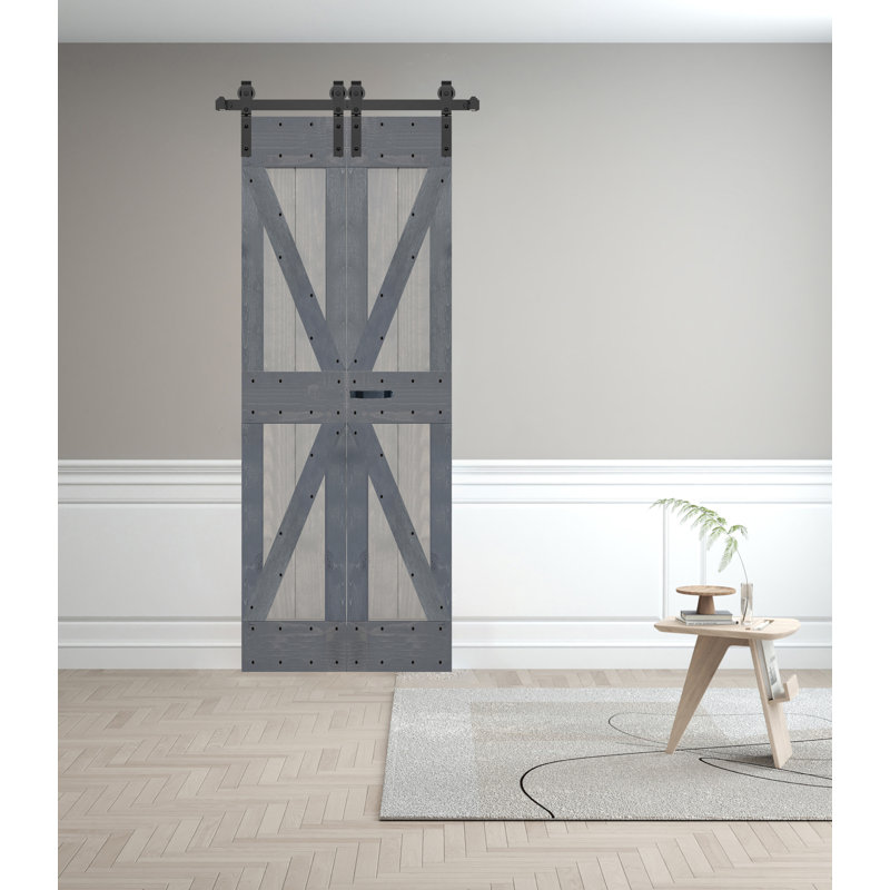 Porte de grange pliante en bois massif de style K avec trousse de quincaillerie - assemblage requis, 30 po x 84 po