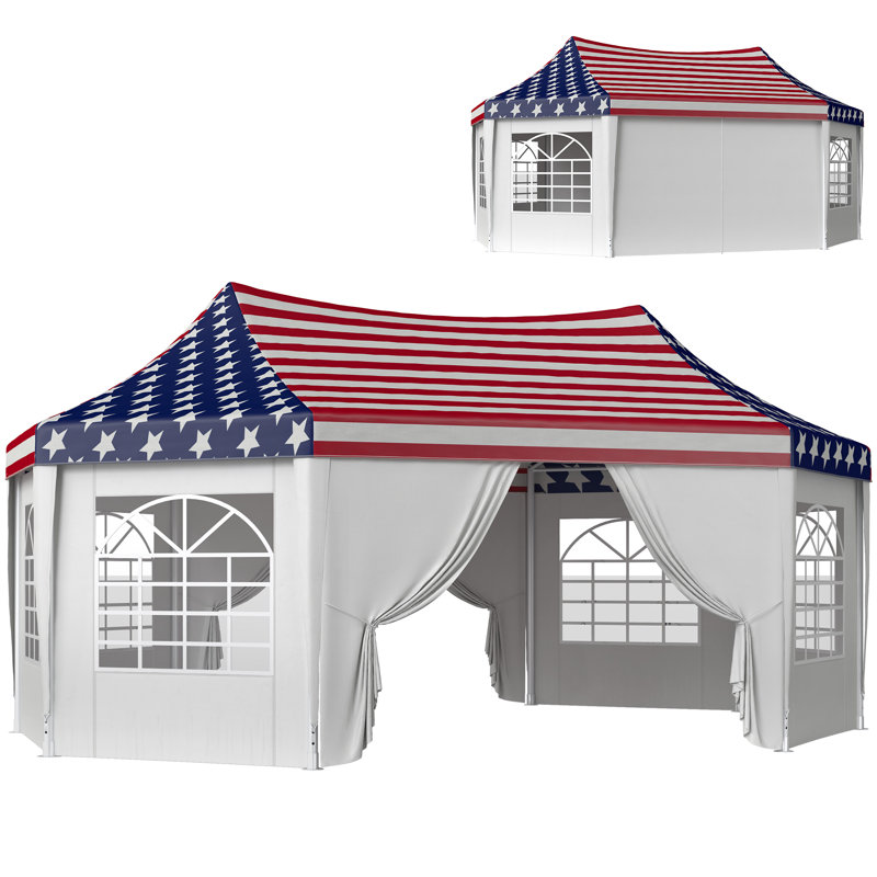 22.3 x 16.4 ft Party Tent, Wedding Tent with Sidewalls, Heavy Duty Canopy Tent Outdoot Gazebo with 6 Church Windows and 2 Doors, Tents for Parties,  Events, American Flag