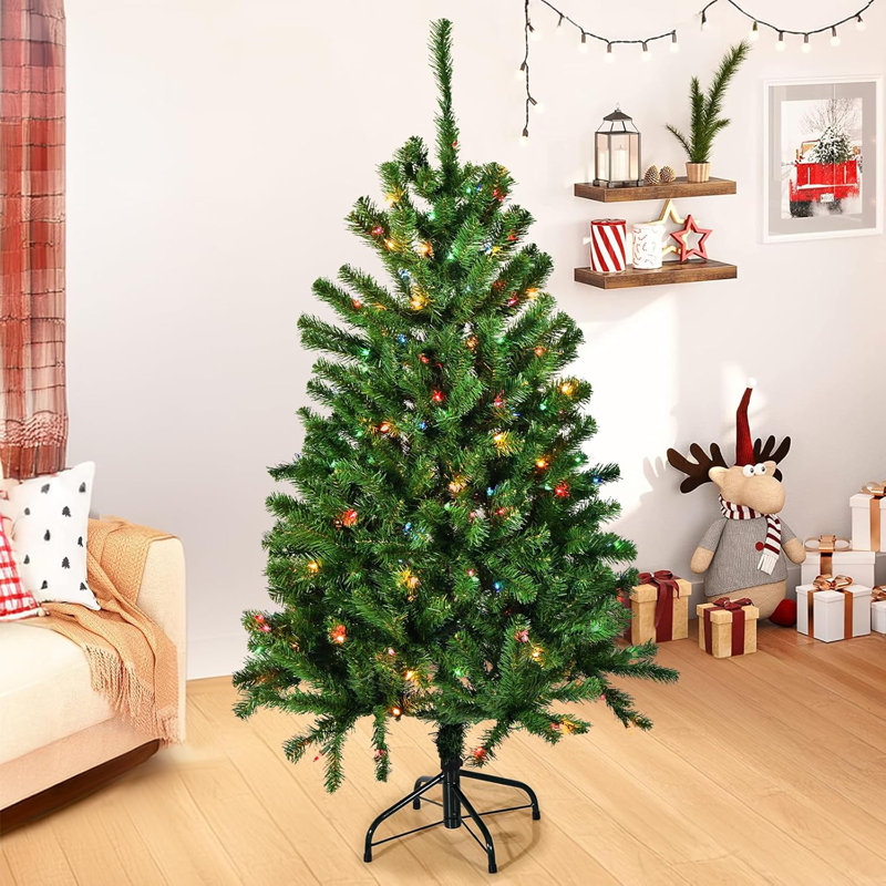Arbre de Noël de luxe artificiel avec 200 lumières UL multicolores, charnières en métal et base pliable facile à assembler, pour la maison, le bureau et les fêtes