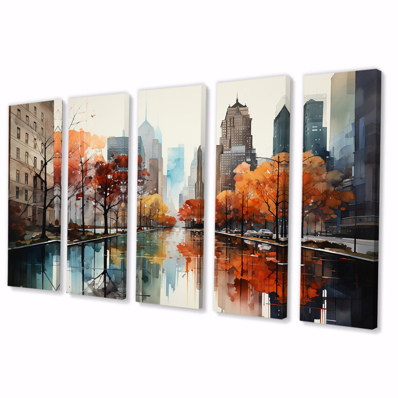 «Autumn New York City Breeze I, 5 pièces», 5 pièces, H 28 po x l 60 po