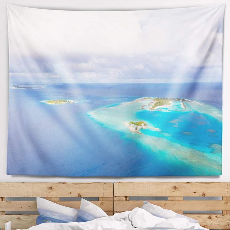Tapisserie de la vue aérienne seascape of maldivess island, H 78 po x l 92 po