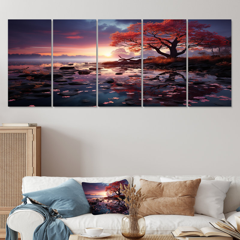 Castellanos - Ensemble d'art mural coucher de soleil 5 pièces, H 32 po x l 80 po