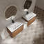 Meuble-lavabo mural avec deux lavabos en résine, une tablette et des portes à fermeture en douceur-1016808044