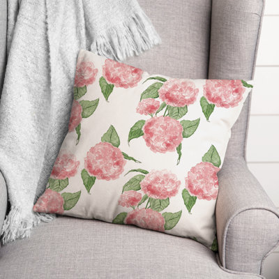 Pink Hydrangea Pattern Throw Pillow