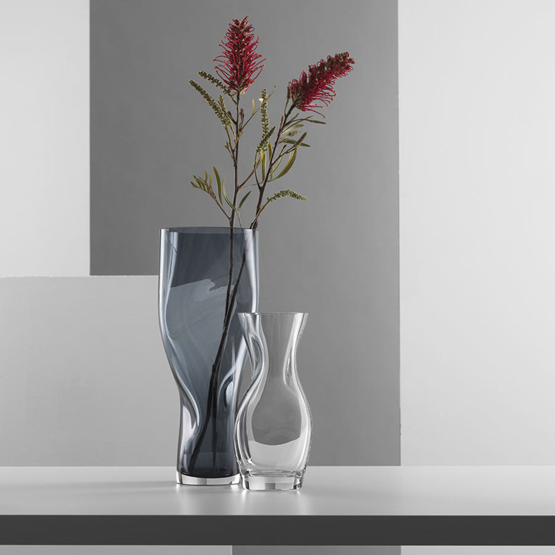 Squeeze Handmade Glass Table Vase, Blue/Gray, overall height- 9.06"