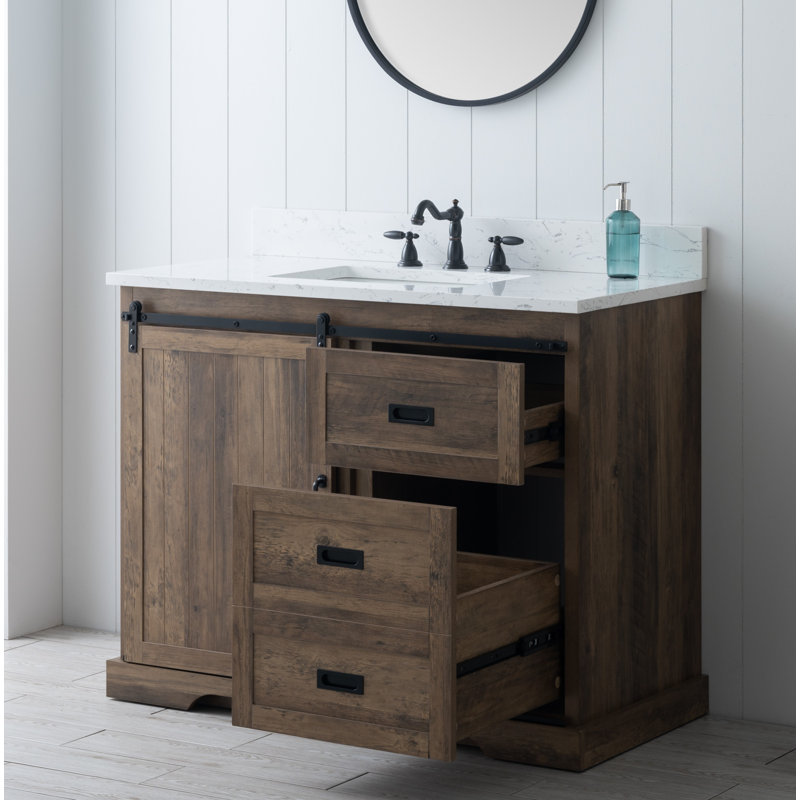 Ensemble de meuble-lavabo simple 42 po Cayden, Blanc de Carrare, Canella brun