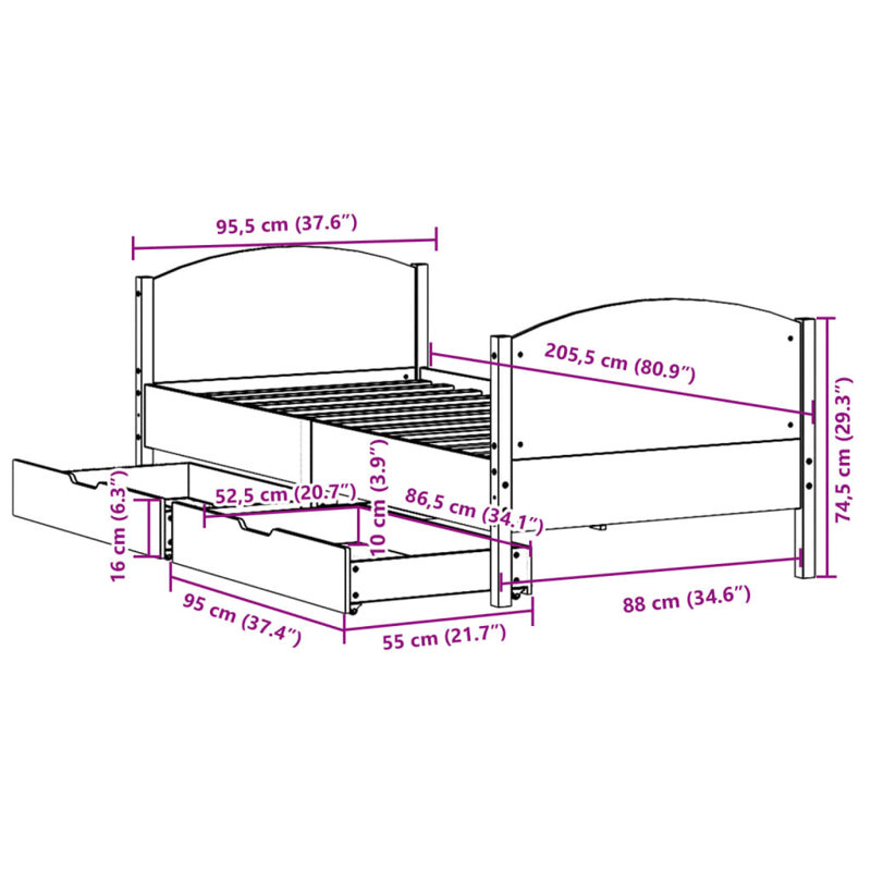 Storage Bed, Brown, European Single (90 x 200 cm)