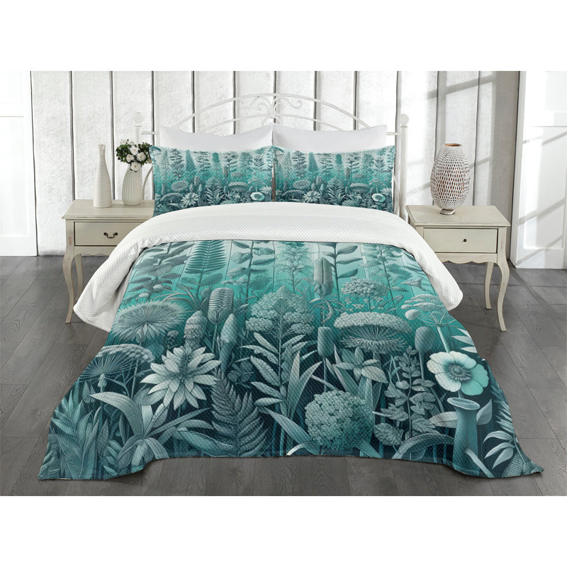 King Size Pale Teal Seafoam Quilted Bedspread Set