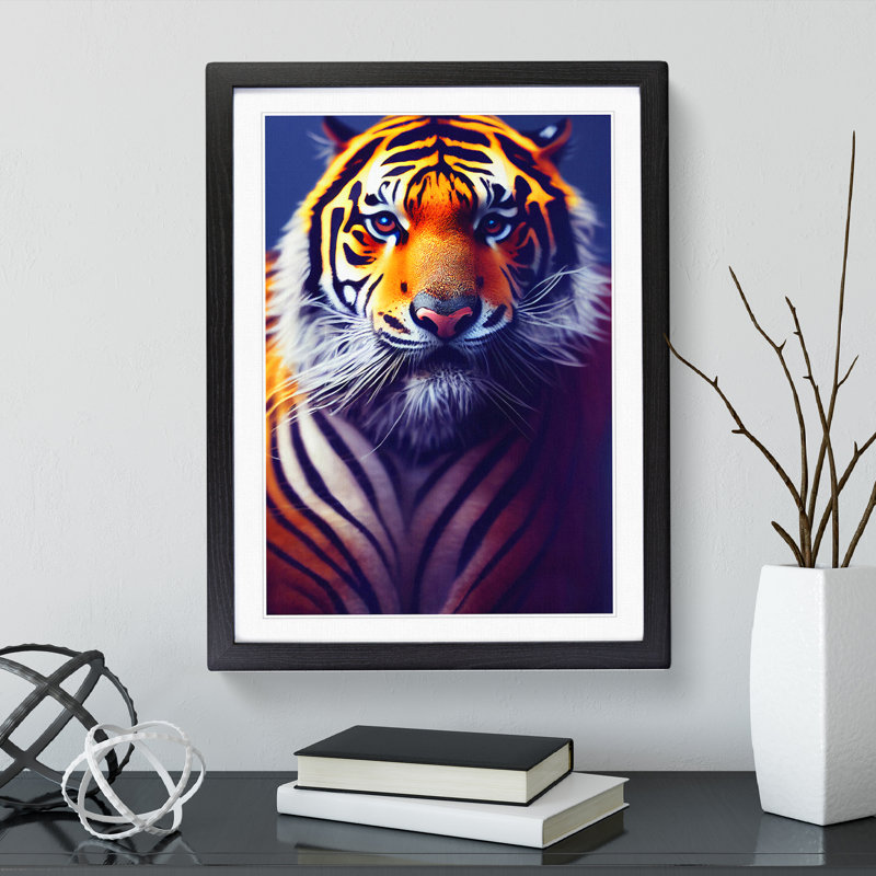 Striking Tiger No.5 - Single Picture Frame Print, Black , 34cm H x 25cm W x 2cm D