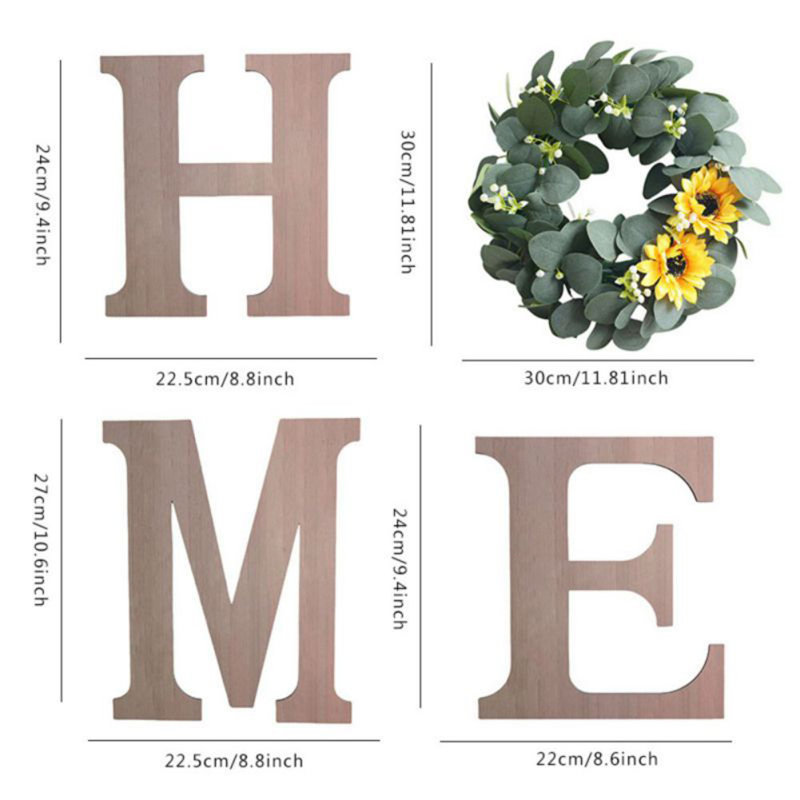 Home Letters With Artificial Flower Wreath Wall Front Door Decor, Decorative Sign Modern Farmhouse Decor Flower Garland Decoration Hanging For Entryway, Kitchen, Housewarming Present