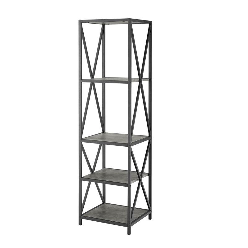 Eulas Etagere Bookcase, Slate Gray/Black