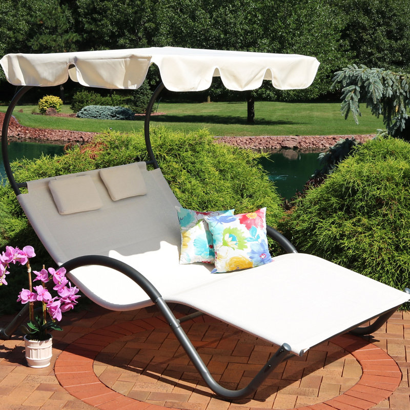 Nassrin Steel Outdoor Double Chaise Lounge with Canopy Shade