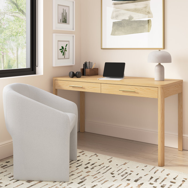 54W Writing Desk And Upholstered Barrel Office Chair Set For Home Office
