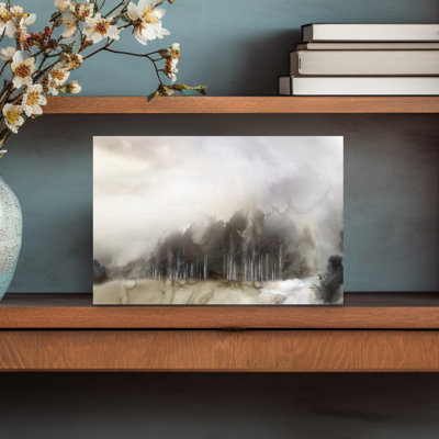 Misty Forest Under Grey Skies Abstract Contemporary Landscape Nature Wall Art