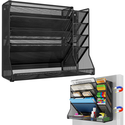 5-Tier Magnetic File Organizer R-Shaped Base Wall Hanging Black | Magnetic file holder for refrigerator, 5-tier wall mount file organizer, paper holder for file cabinet, cubicle organization