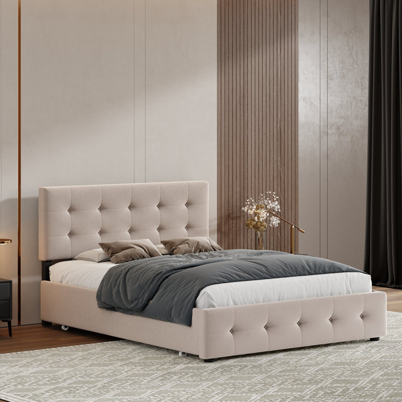 Lit plateforme tapissier, Beige