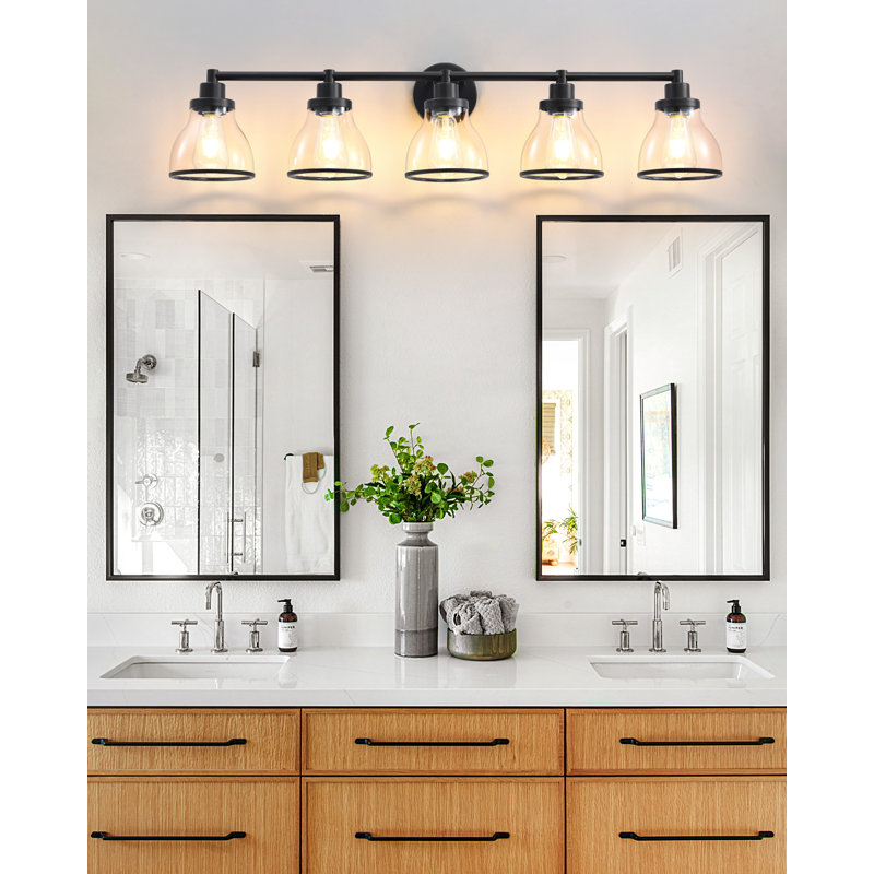Éclairage de meuble-lavabo pour salle de bain / couloir / vestiaire en verre transparent, Peinture noire mate, 5 lumières