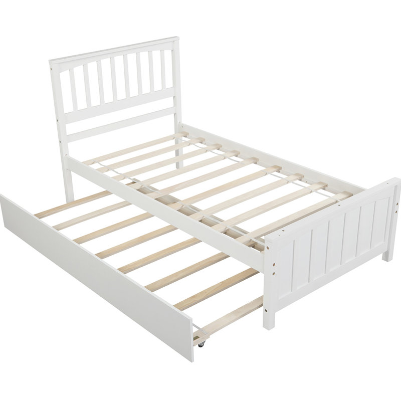 Lit plateforme simple avec lit gigogne en bois massif blanc pour une chambre à coucher sophistiquée, spacieuse et élégante