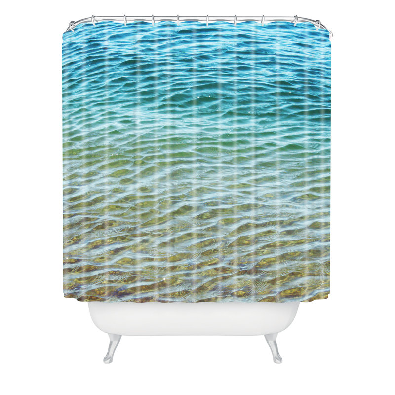 Modern Blue Ombre Blackout Fabric Shower Curtain with Liner
