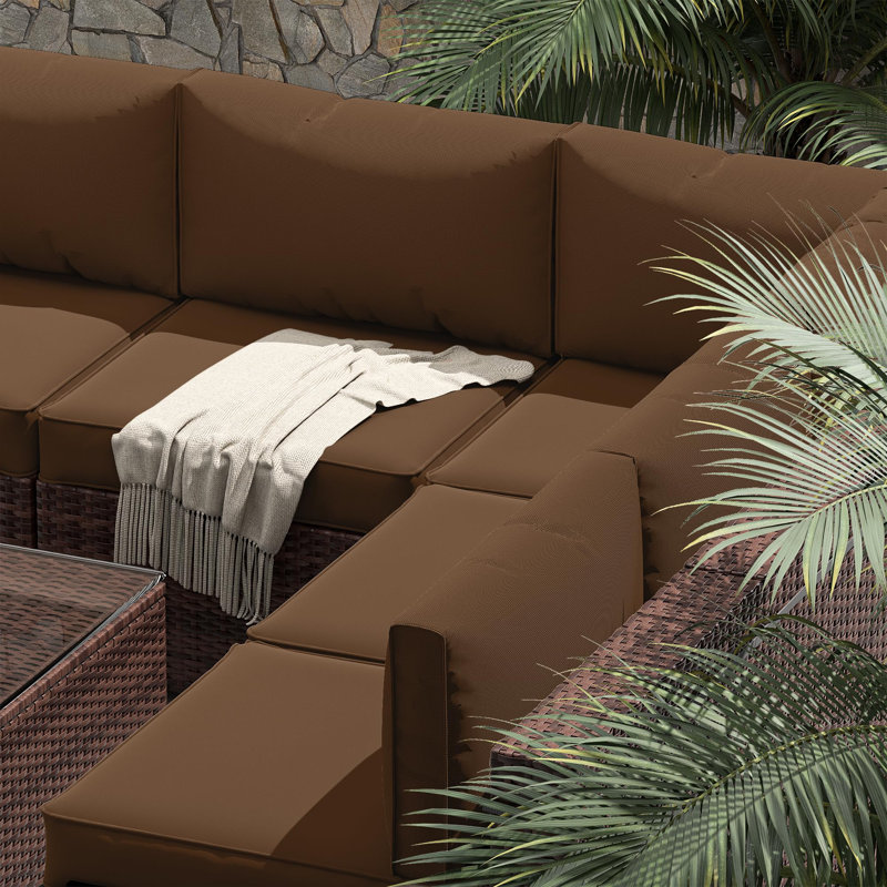 14-Piece Outdoor 4'' Cushion Cover Set, Only Covers, Chocolate
