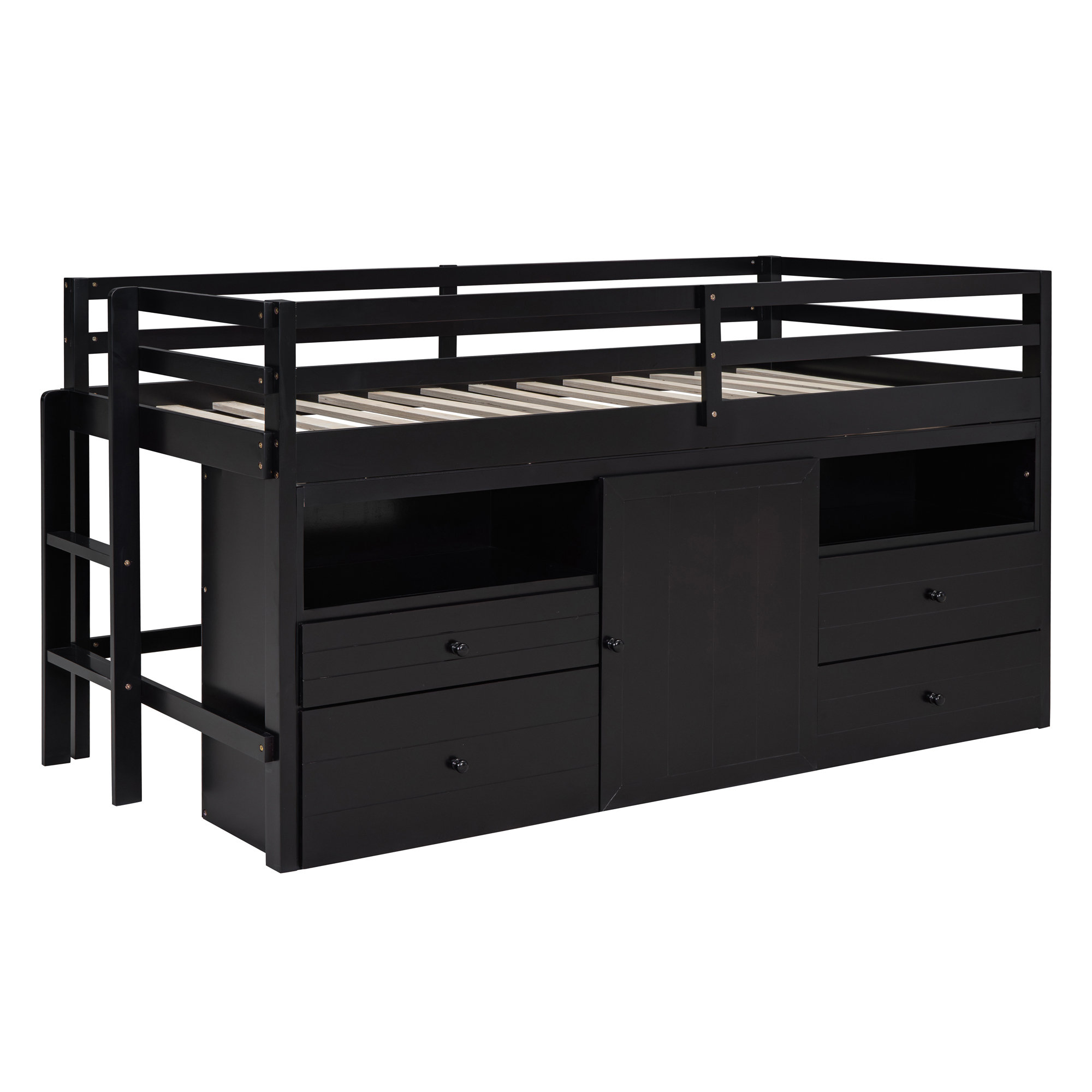Harriet Bee Twin Size Loft Bed With 4 Drawers, Underneath Cabinet And ...