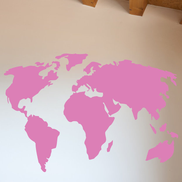 Décalcomanie murale carte du monde, H 22 po x l 32 po x P 0,01 po, Gomme à bulles