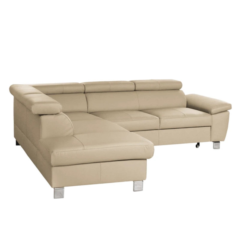 Alfreddie Leather Corner Sofa with Sleeping Function and Storage, Left Hand Facing, Beige