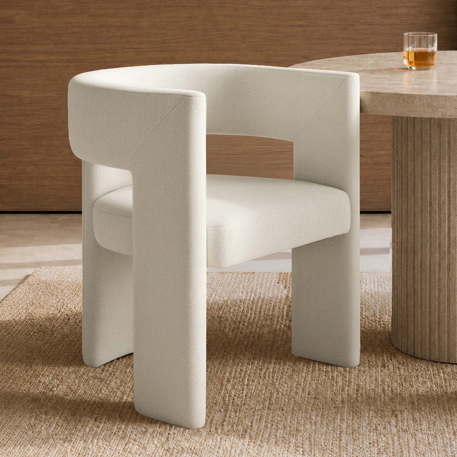 Linen Dining Armchair, Mellow Ivory