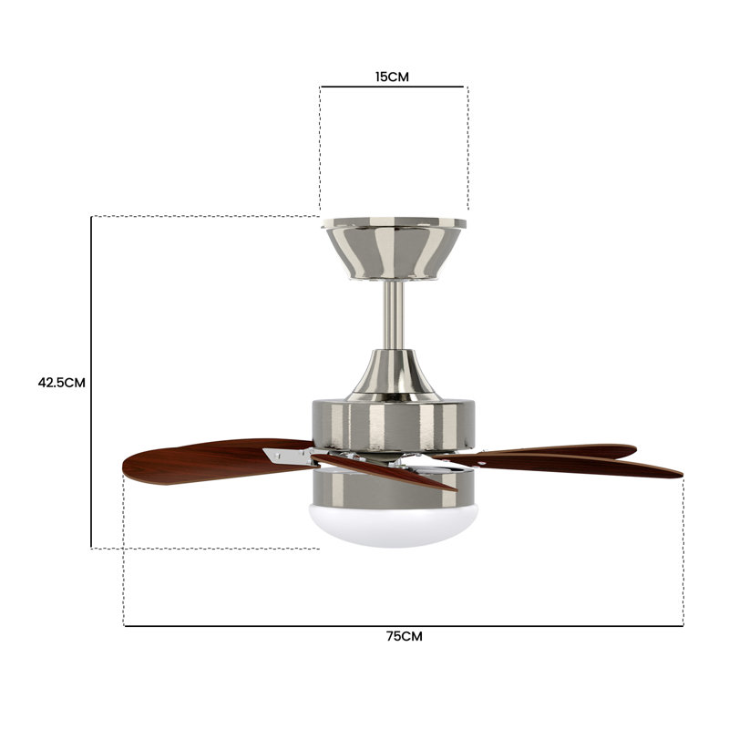 Alisha-Ann 75cm Ceiling Fan with Light Kit, Chrome with Walnut Blades