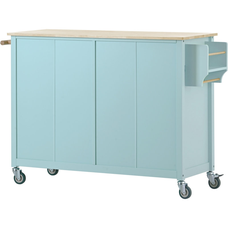 54.3 Inch Width Kitchen Island Cart with Cabinet and Drawers, 2 Locking Wheels, Adjustable Shelves, Green