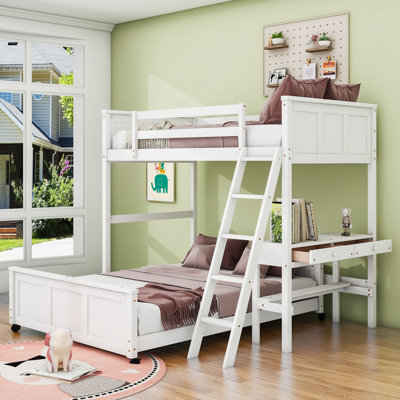 Lit superposé en bois avec bureau et tiroirs Janush