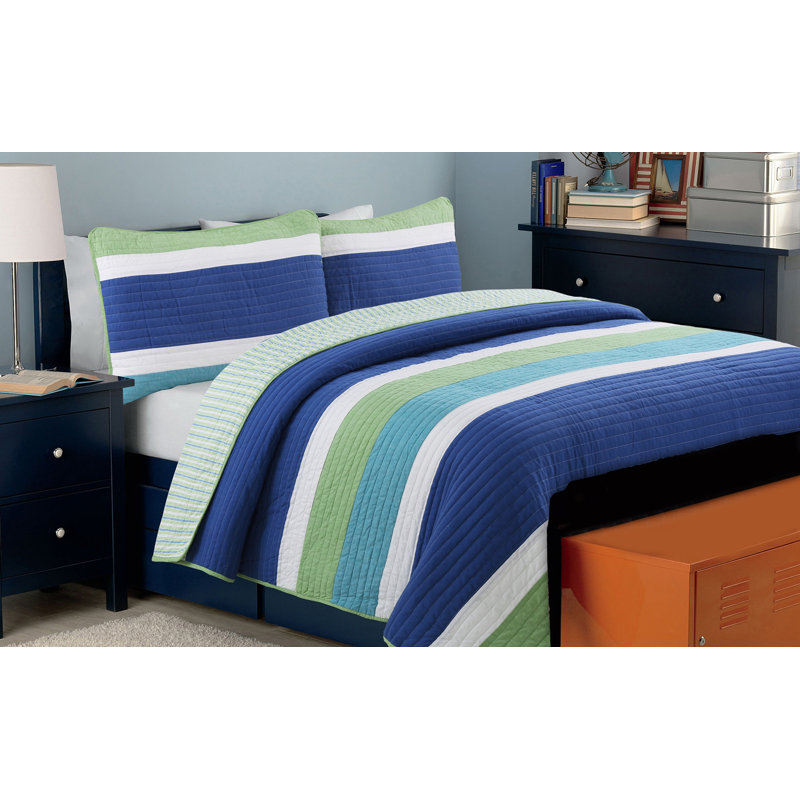 Waylon Cotton Striped Quilt, Queen Quilt + 2 Shams