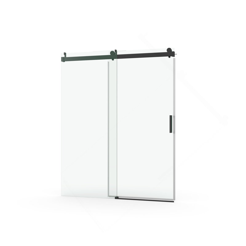 Porte de douche coulissante simple sans cadre à fermeture en douceur de 56 à 60 po x H 76 po, verre trempé 1/4 po (6 mm) avec revêtement antidéflagrant par livraison express, noir mat