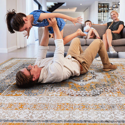 Tapis tissé et tissé, taille 2 x 3, crème / médaillon, sans perte de teinture, teint, vivifiant