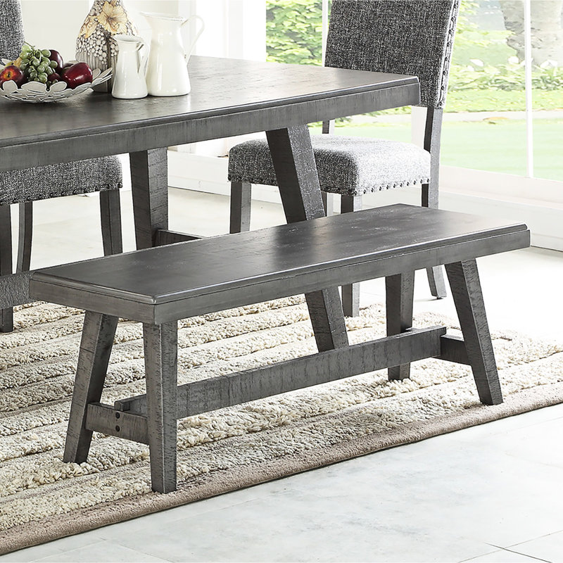 Banc de salle à manger gris en bois d'hévéa, hauteur 18 po