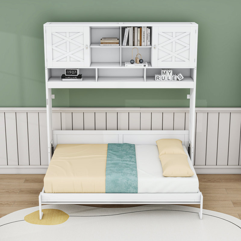 Grand lit escamotable avec tablettes, conception murale