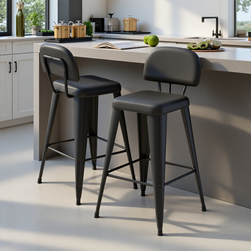 Upholstered Seat Counter Stools with Metal Frame, Black, Counter Stool (24" Seat Height)
