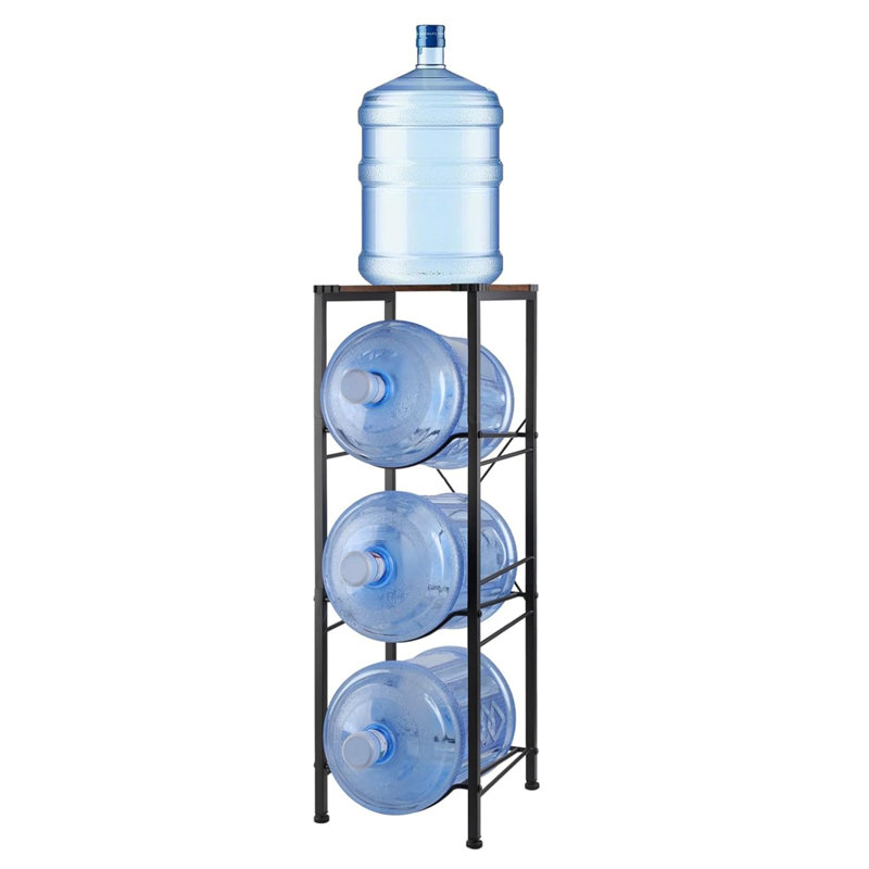 Rebrilliant 3-Tier Water Bottle Rack, Wood Top Metal Frame,Black | Wayfair