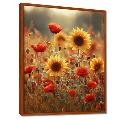 Gorgias tournesols dans le champ de coquelicots I - tournesols, art sur toile
