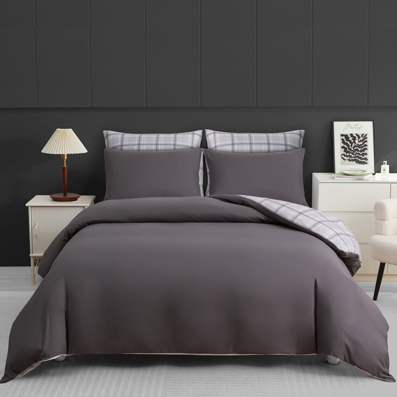 Soft Touch Reversible Duvet Cover Set with Secure Zipper & Corner Ties, Double Duvet Cover +  2 Standard Pillowcases