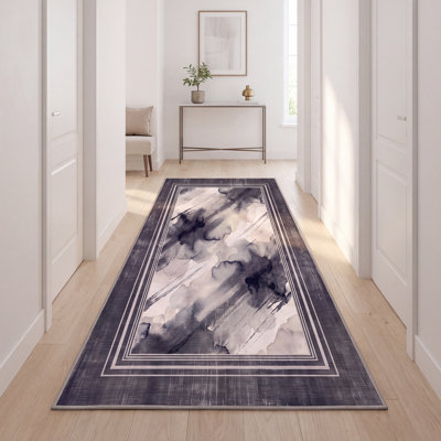 Tapis Marlowe moderne abstrait gris en polyester lavable