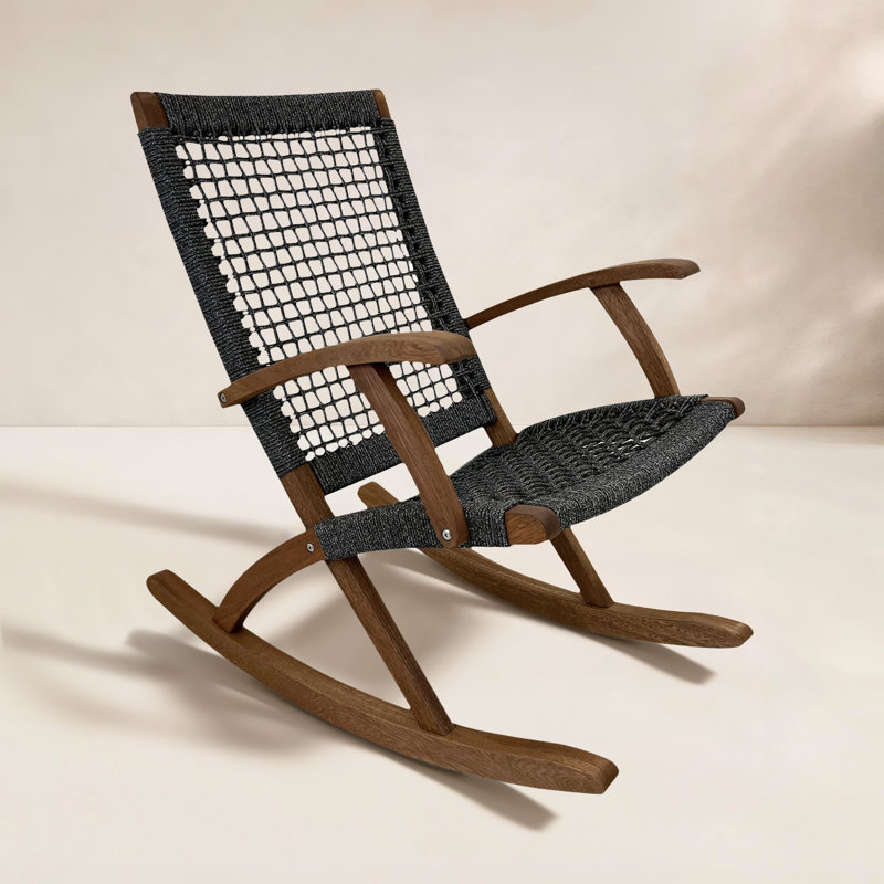 Chaise berçante en bois massif Brayson, Ombre brun / corde grise