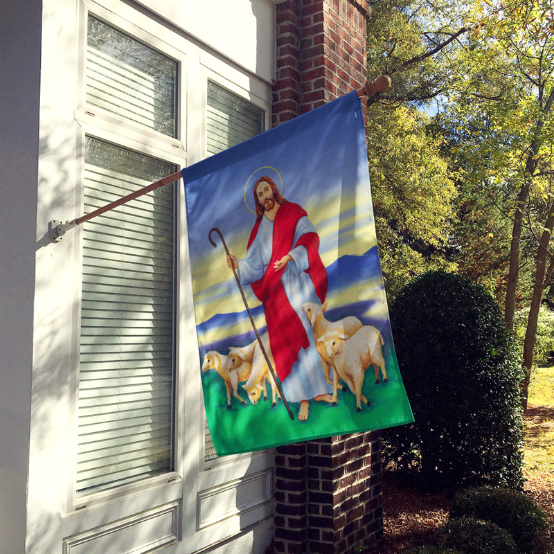 Drapeau de jardin 2 côtés jesus the good berger, H 28 po x l 40 po